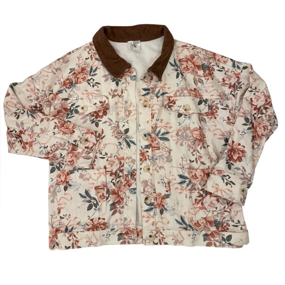 🌸NWOT Altar’d State Floral Barn Chore Denim White Collared Jacket | Cottagecore - Picture 3 of 9